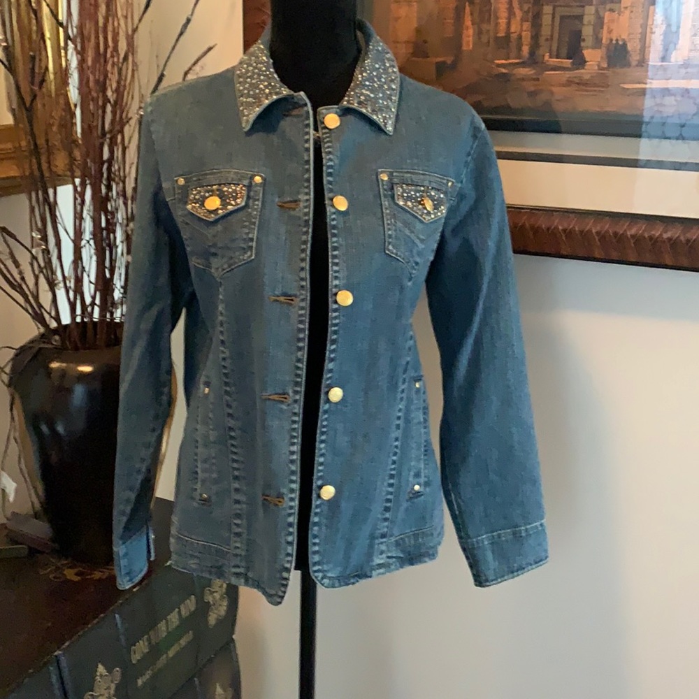LAURA ASHLEY denim Jean jacket with studs SZ M